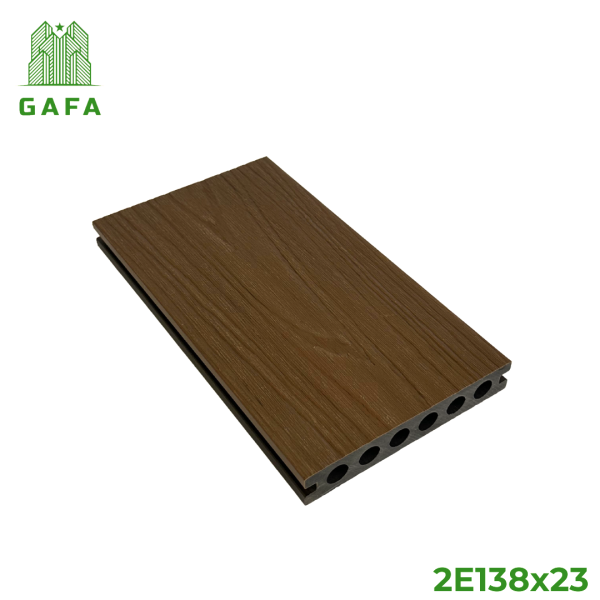 Sàn gỗ nhựa ngoài trời 2 lớp - 6 lỗ tròn GAFA [Mặt Vân 3D] - Kích thước 138x23 [2E138x23] - Hình ảnh 2