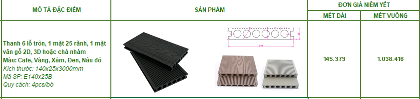 Giá sàn gỗ nhựa ngoài trời Gafa 6 lỗ tròn, kích thước 140x25