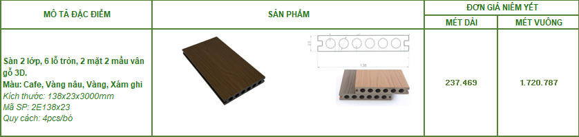 Giá sàn gỗ nhựa ngoài trời Gafa 2 lớp, 6 lỗ tròn, kích thước 138x23